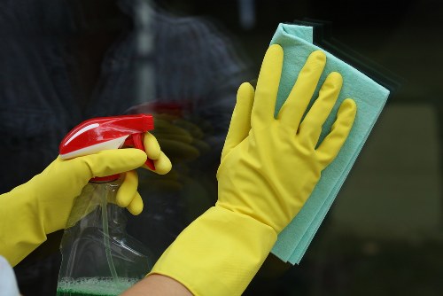 Professional window cleaning on a residential property exterior