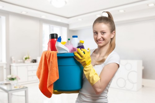 Hot water extraction carpet cleaning equipment in use