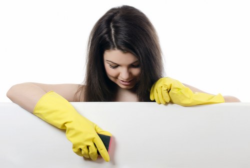 Janitorial team performing commercial cleaning in a workspace